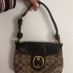Coach Tan and Black Signature Shoulder Bag